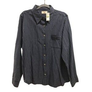 Women's XL Button Up Shirt County Seat Navy Blue and White Plaid